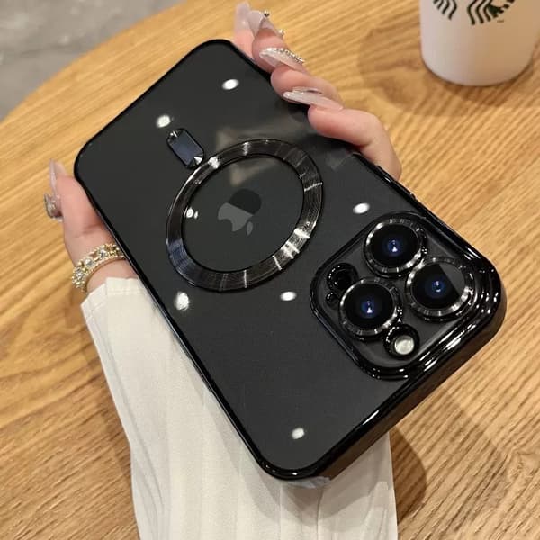 Etui til iPhone 17PROMAX Sort Elektroplettering Tekstur Hale Magnetisk Blød
