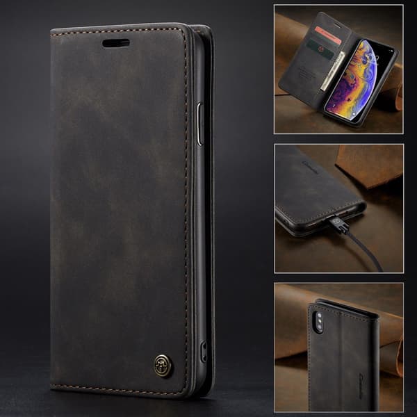 Etui til iPhone 15PLUS sort multifunktionelt læder magnetisk kort slot flip