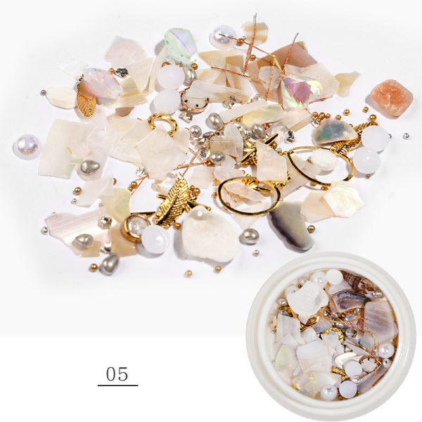 Negledekorasjoner for Nail Art Ocean Storm Pearl Shell Metal Paljetter 05 White classic ornament NDO-415+贝壳美甲贴