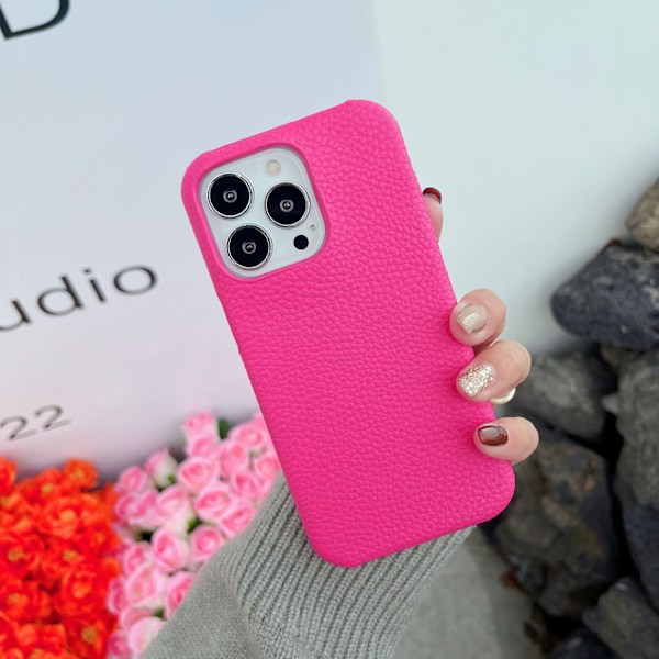 iPhone 14 -kotelo, ruusunpunainen litsinahkainen tuntu