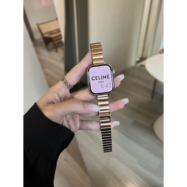 Urrem til Apple Watch iWatch 49 mm rosaguld tynd rustfri stålrem