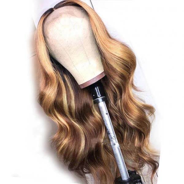 Dameparykk Middels langt rett hår Brun Golden Gradient Syntetiske parykker W124 Curly golden