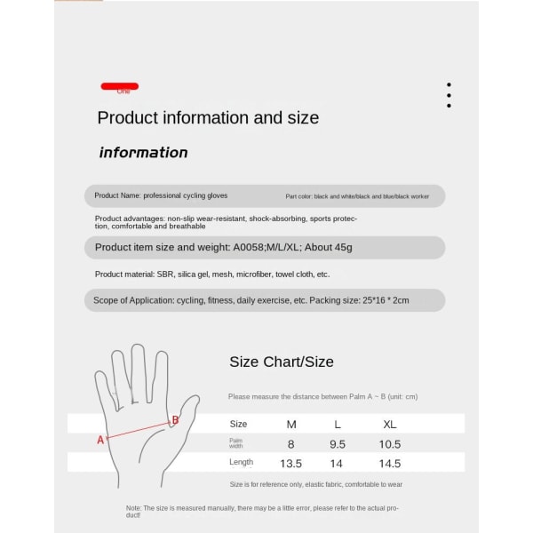 Kvinner Menn Sykkelhansker Utendørs Sport Half Finger Fitness Pustende hansker Black and Red M