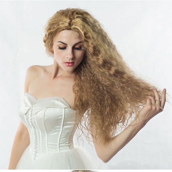 Kvinder paryk Golden Mellemlængde Corn Curler Lille krøllet hår Hoveddæksel W382