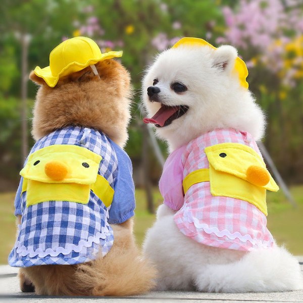 Husdjurskläder Cyberkändis Liten gul anka dagis tecknad ryggsäck Pink plaid duck yellow hooded l