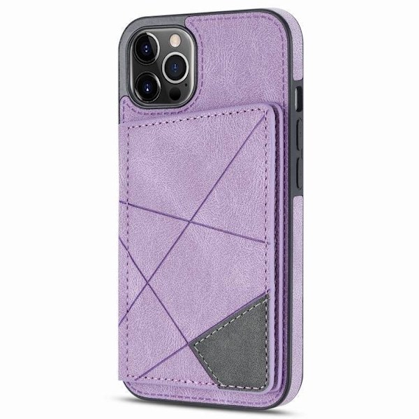 Etui til iPhone 14 Pro Max lilla linje sideklistremerke dobbel spenne kortholder lær