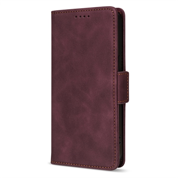 Etui til iPhone 13 Pro Burgundy side spænde læder tekstur side solid farve