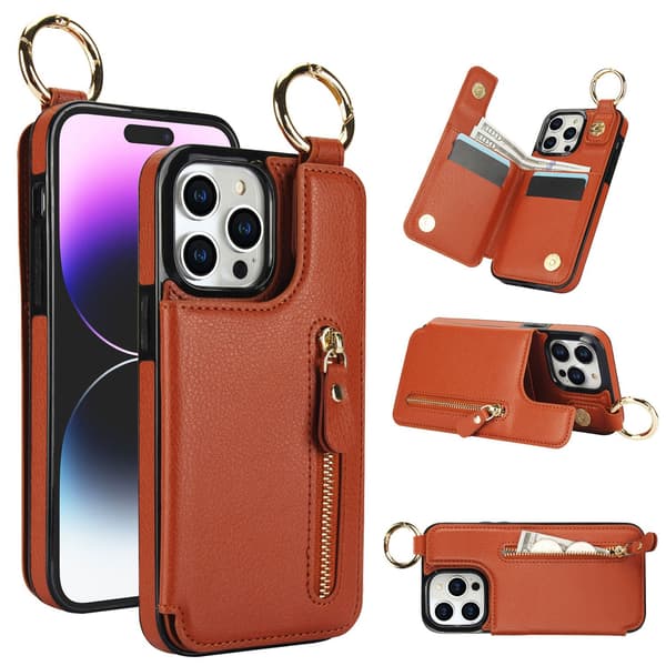 Etui til iPhone 15 Pro Max brun læder multifunktionel pung