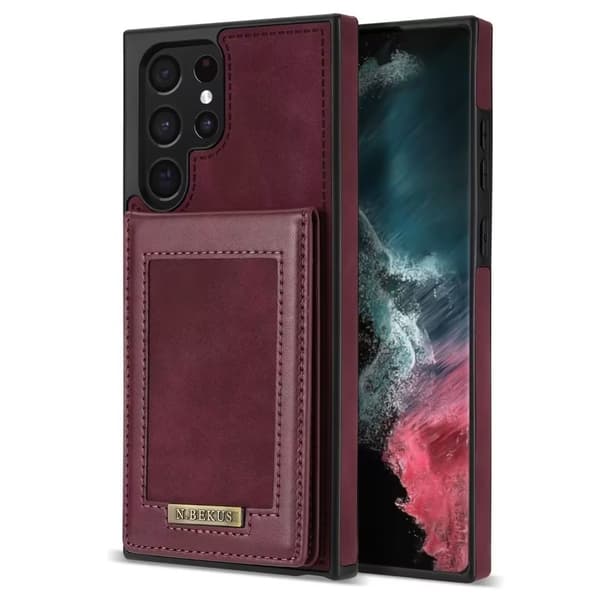 Punainen iPhone 13 mini -kotelo, jossa on korttiteline ja monitoiminto