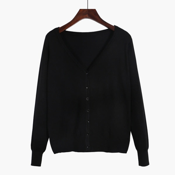 Kvinder Strik Efterår Vinter Sweater Cardigan Langærmet V-hals Aircondition skjorte Slankende Black XL