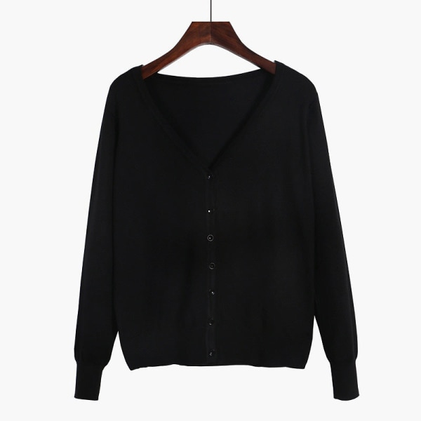 Kvinder Strik Efterår Vinter Sweater Cardigan Langærmet V-hals Aircondition skjorte Slankende Black XXL