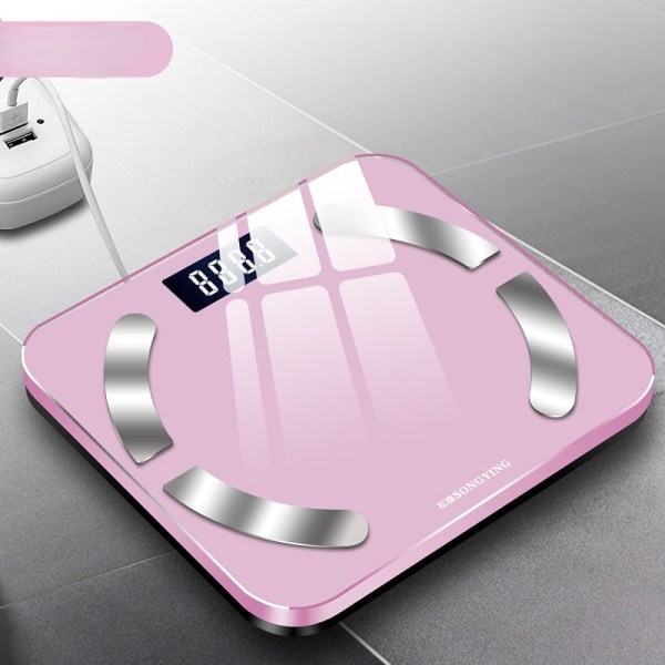 Kehon painovaaka Kylpyhuone pyöreä kulmataso Digitaalinen lataus Älykäs elektroninen kotiterveys Pink 290X260MM