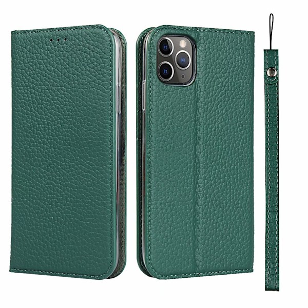 Etui til iPhone 13 Mini grøn lychee læder visitkort slot flip sugekop