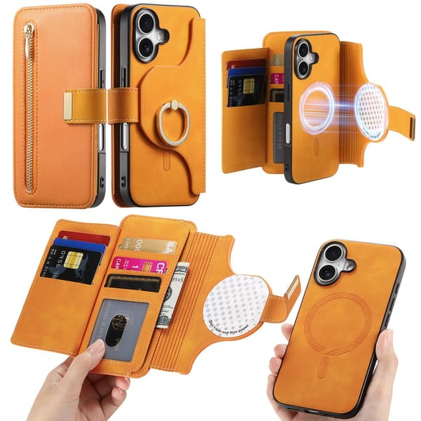 Fodral för iPhone16 orange magnetisk separation snabbkoppling flip