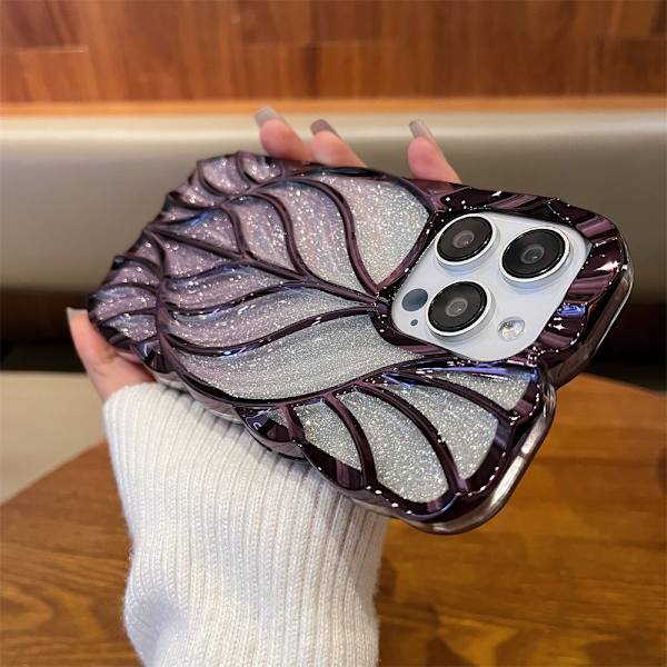 Etui til iPhone 17 Lilla | Blad + Gradient Glitter Papir