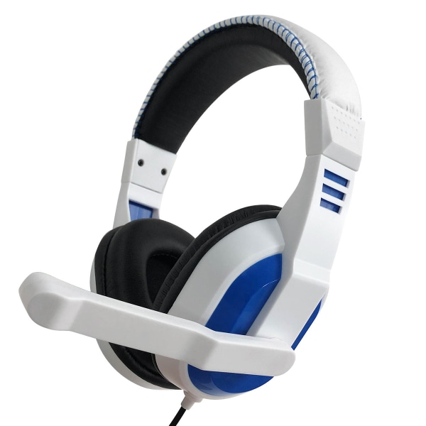 För PS5 trådbundna headset för Switch/PS4/PC/Xbox justerbar mikrofon White and Blue