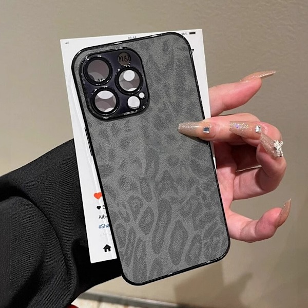 Fodral för iPhone 14Pro svart leopardtryck läder elektroplätering full