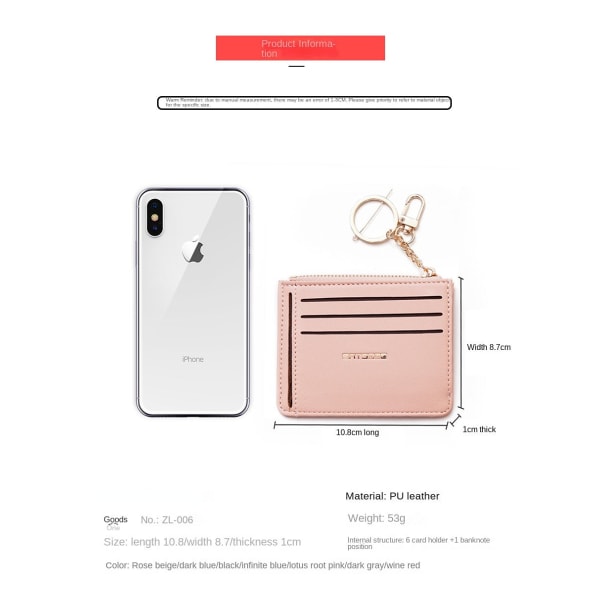 Kvinnors plånbok myntväska Kort mini japansk och koreansk stil Enkel multi-kort-fack Mode liten korthållare Rose gold pink