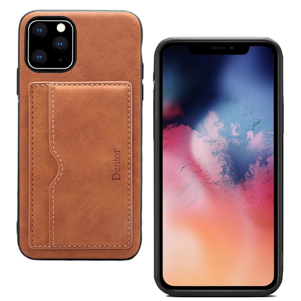 Fodral för iPhone 13 6.1 brun korthållare anti-fall och slitstarkt läder