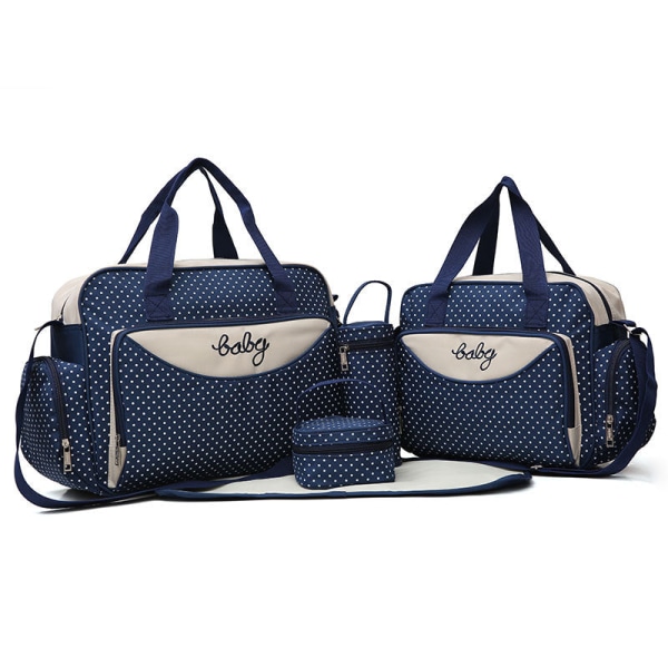 Pusletasker Mommy Bag Multifunktions Mode-babytaske med stor kapacitet Navy blue five-piece set
