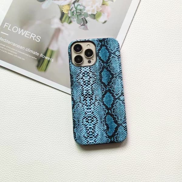 Kotelo iPhone 17:lle, sininen python-kuvio, puolikotelo, kova, lämmönpoisto