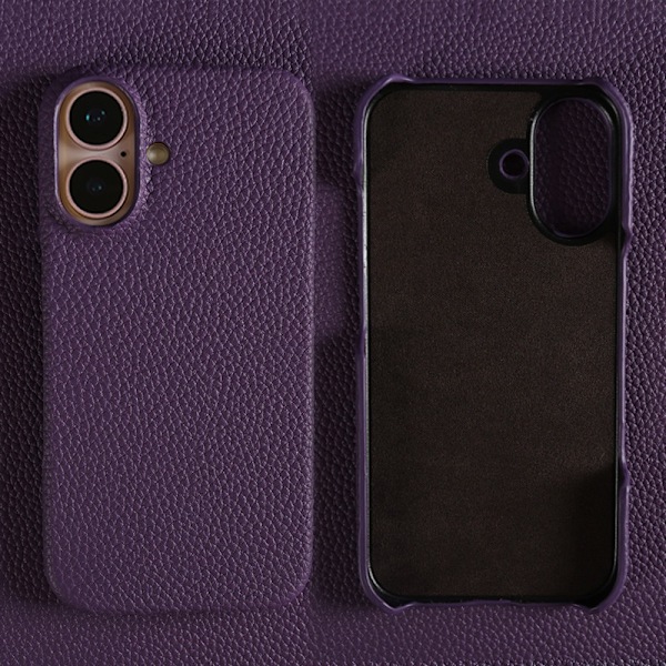 Kotelo iPhone 13:lle, violetti nahka, korkealaatuista lehmännahkaa
