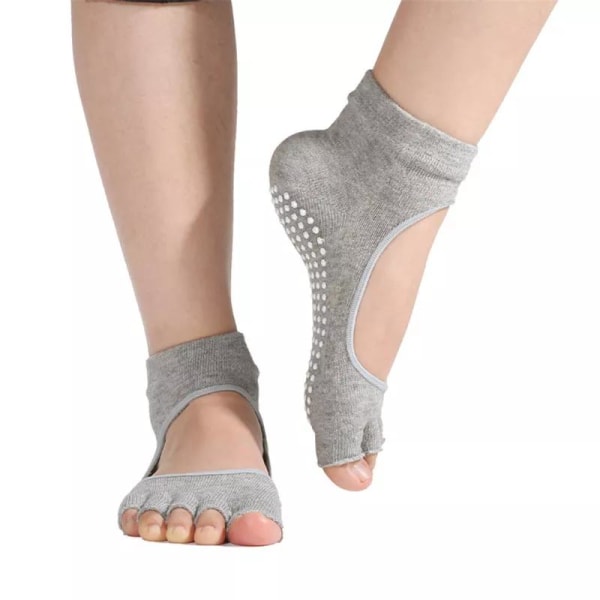 2 par kvinner Yoga sokker Anti-skli fem fingre ryggløs silikon Sklisikker 5 tå sokk Ballett Gym Fitness Black one Size