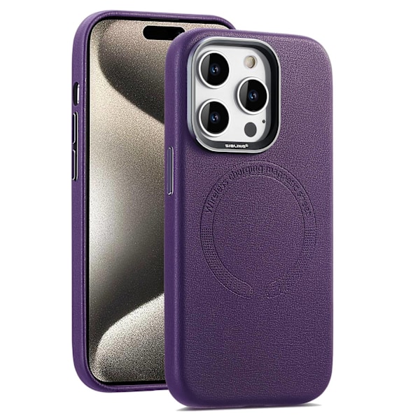 Fodral för iPhone 13 lila läder magnetisk attraktion metallram enkel