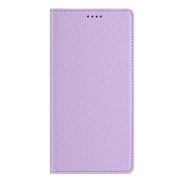 Etui til iPhone 16 Pro lilla solidt lychee mønster multi kort læder magnetisk pung japansk