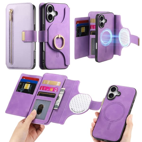 Fodral för iPhone 15 Plus lila magnetisk separation snabbkoppling flip