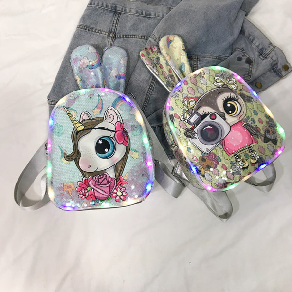 Kids Child Backpack Toddler School Bag Cute Baby Personality Cartoon Boys and Girls Fashionable Sequins Short hair Princess