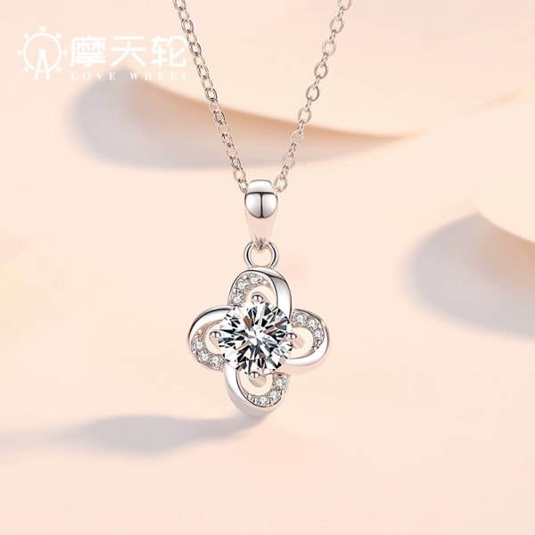 Kvinder Halskæde Kæde Choker Vedhæng Smykker Piger Gave S925 Fireblads Simple Yndefuld Diamant White gold color 925 silver