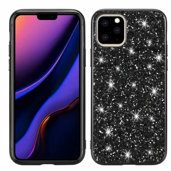 Etui til iPhone 16 Plus sort glitter læder elektroplettering fuld anti-fald ydre