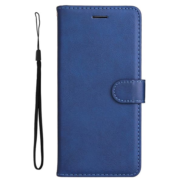 Etui til iPhone 14 Pro Max, blå græsk stil, klassisk solidt læder med kortstrop
