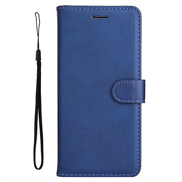 Etui til iPhone 14 Pro Max, blå gresk stil, klassisk solid lær med kortstropp