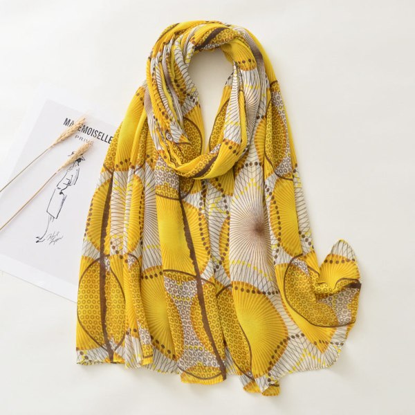 Kvinder tørklæde sjal 2022 Forår Efterår Bomuld og hør Solbeskyttelsesfarve Matchende Casual C733-bright yellow 180*90cm