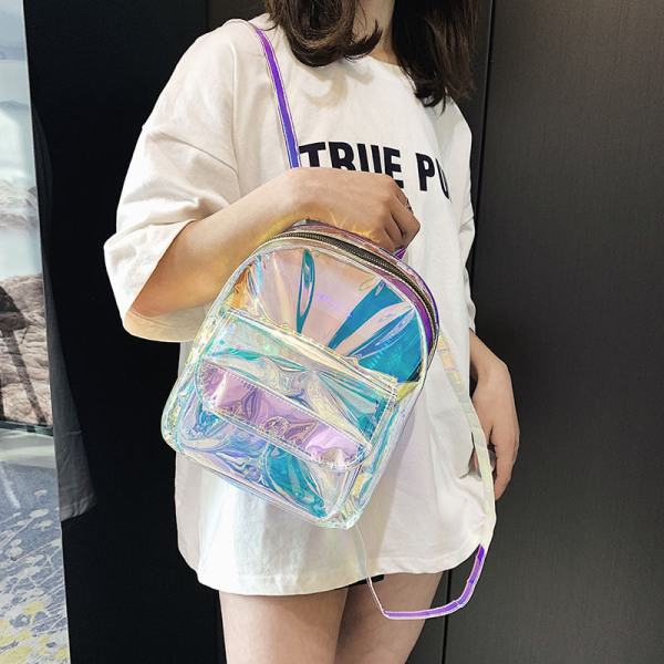 Kvinner jente ryggsekk skulderveske skolesekk All-Match Transparent Korean Transparent Summer Laser Default Title