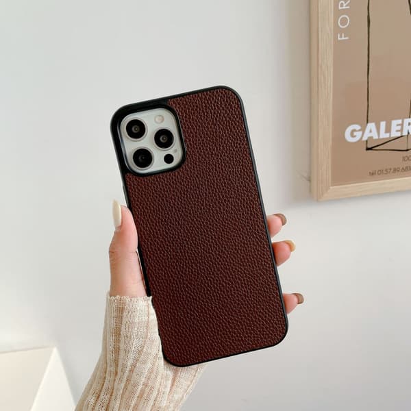 Fodral för iPhone15pro kaffe lychee grain läder retro