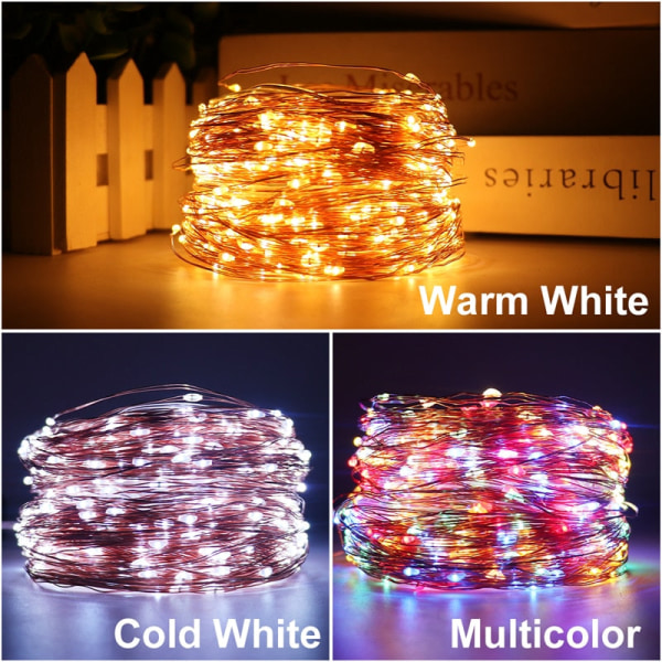 LED Udendørs Solar Lamp String Lights 100/200/300 LEDs Fairy Holiday Julefest Garland Solar Garden Vandtæt 10/20M Decor Warm white 2Pack-30M 300LED