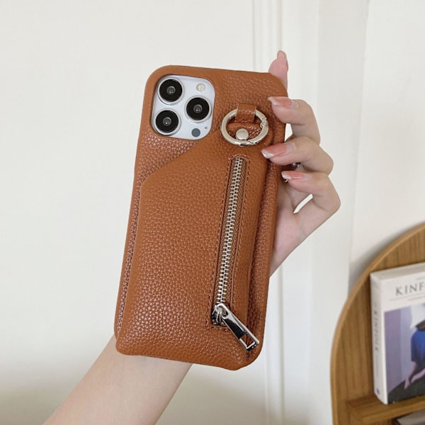 iPhone 16plus -kotelo, litsikuvio, kolikkokukkaro, korttipidike, ruskea, japanilainen ja korealainen