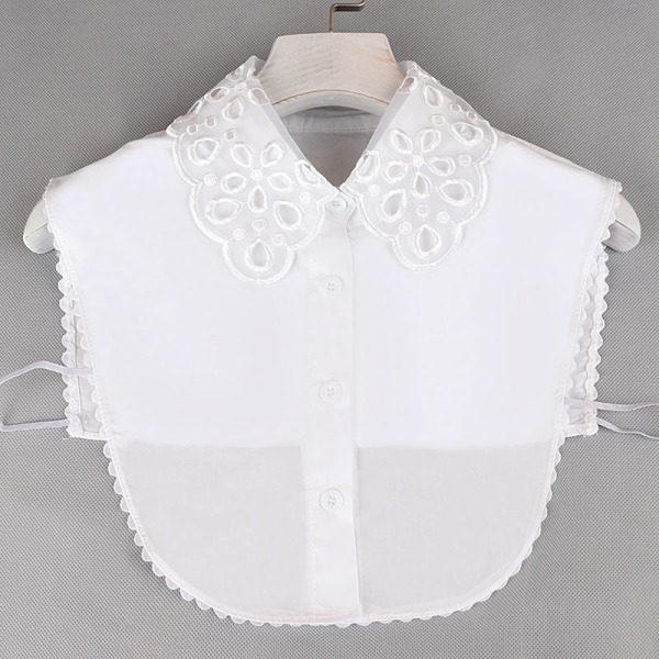 Dame jenter falsk krage skjorte All-Match Beaded skjorte Rutet hvit skjorte Hollow lace white
