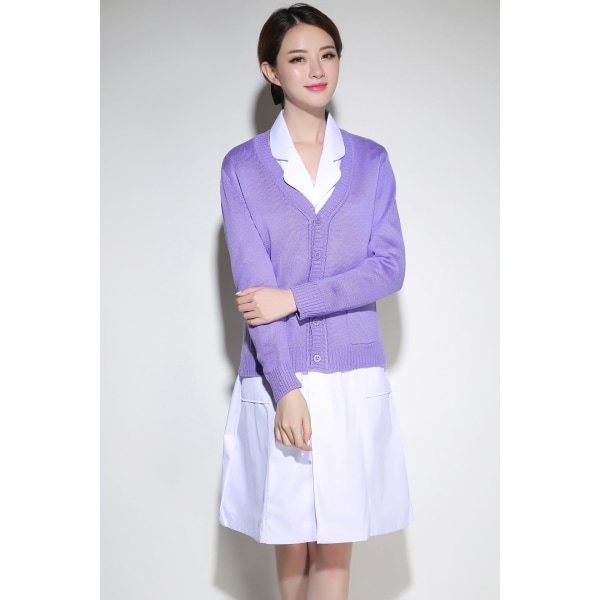 Kvinder Strik Efterår Vinter Sweater Sygeplejerske Cardigan Frakke Fleece-foret Tykkede Sygeplejersker Uniform Light purple M