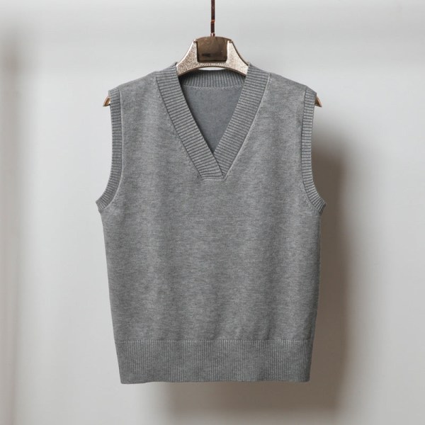 Kvinder Strik Efterår Vinter Sweater V-hals Pullover Vest Jakke Top Ærmeløs Yderbeklædning Tynd Light gray 3XL