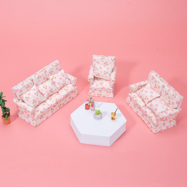 Miniature Furniture Toy Dolls House DIY Decoration Accessories Mini 1:12 Cherry Love Sofa Three-seat sofa