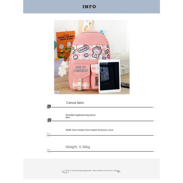 Kvinnor tjej ryggsäck axelväska skolväska Student Rutig koreansk Casual Canvas Middle School Stor kapacitet dator Pink