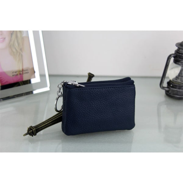 Damplånbok myntväska äkta läder Creative Dubbellagers Cattlehide Card Bag Case Nylon Myntväska Dark Blue