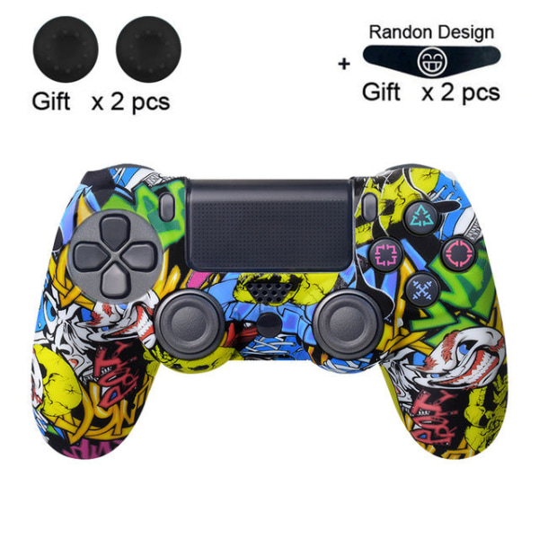 PS4 Handle Sleeve PS4 Slim Handle Naamiointi Cover PS4 Handle Graffiti Silikoni Suoja Yellow Skull