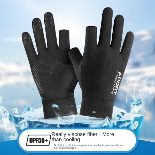 Naiset Miesten Pyöräilyhanskat Auringonsuoja Ice Silk Anti-Slip Dew Kaksi sormea Half finger Black Average Size