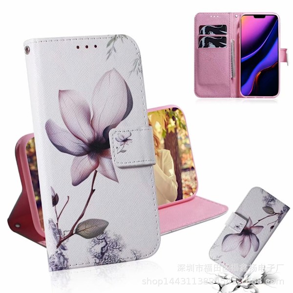 Fodral för iPhone 13 mini magnolia målad tiger tryck kortplats läder