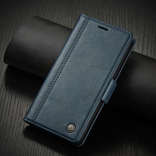 Fodral för iPhone 14 Max blå retro kortplats flip plånbok läder